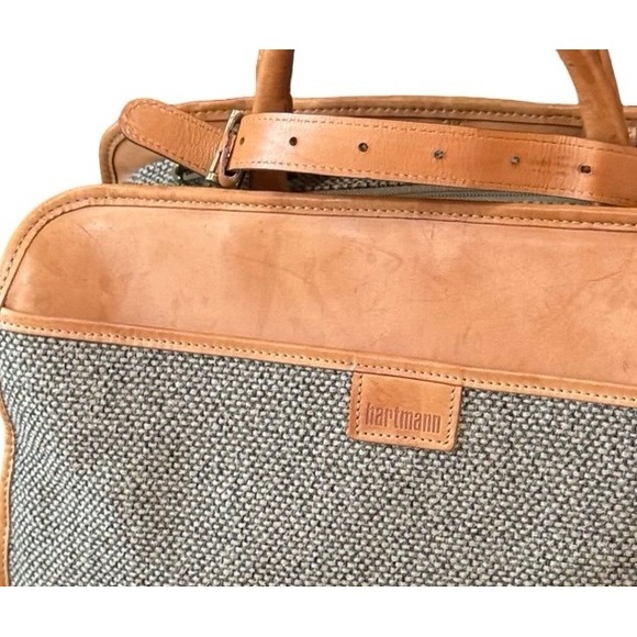 Hartmann Tweed Leather Briefcase Messenger Laptop Travel Carry On Bag - Picture 10 of 16